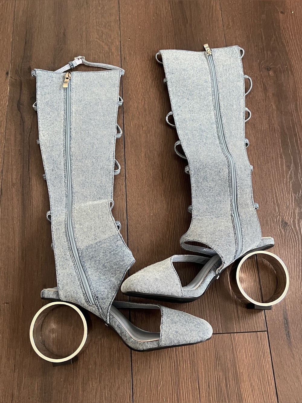 Andree Denim Gladiator Sandal With Circle Heel